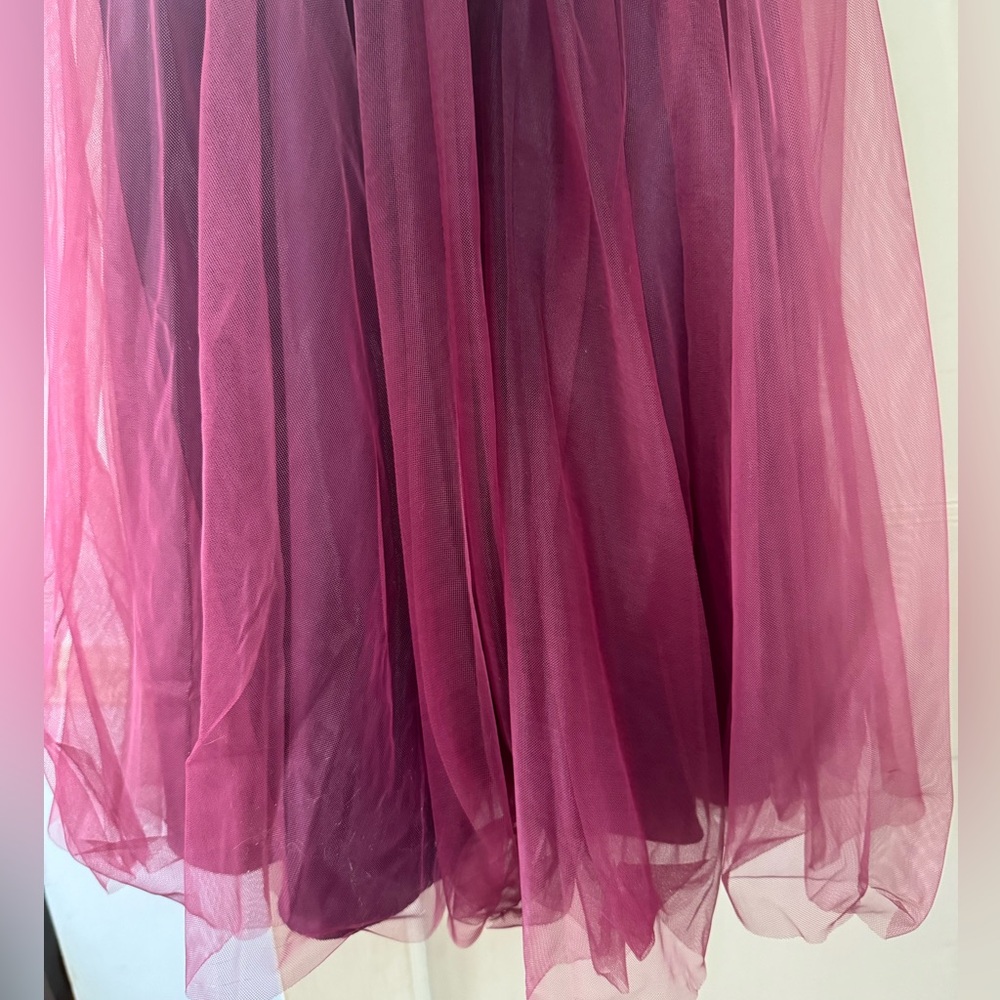 [Badgley Mischka] Burgundy Strapless Tulle Midi Dress Size 4 - Picture 4 of 11